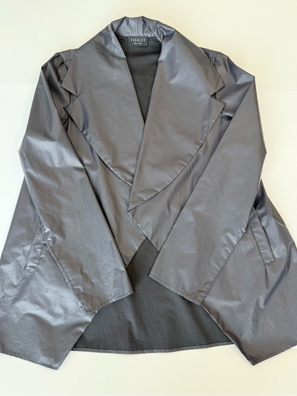 Vintage YEOHLEE New York Navy Blue Architectural Coated Draped Jacket Small